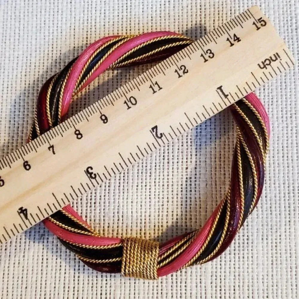 Rattan Artisan Bangle Bracelet Gold Pink Black - Picture 4 of 5